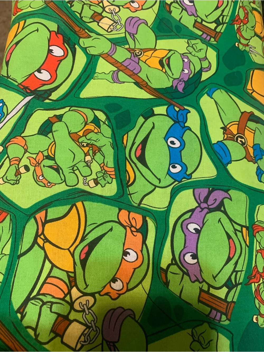 Teenage Mutant Ninja Turtles Graphic Fabric Bright Green & Orange Brand New - Picture 2 of 4